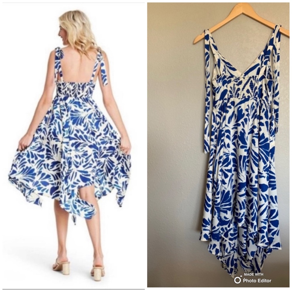Alexis Size XXS Blue Botanical Asymmetrical Hem Midi Dress NWT - Picture 4 of 14